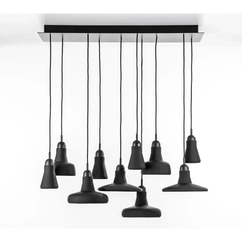 Tovární Cena Brokis Shadows set rectangular large, závěsné svítidlo, foukaného matné černé sklo - černý dub - černý kabel, 10x5W LED GU10 dim, 100x36cm