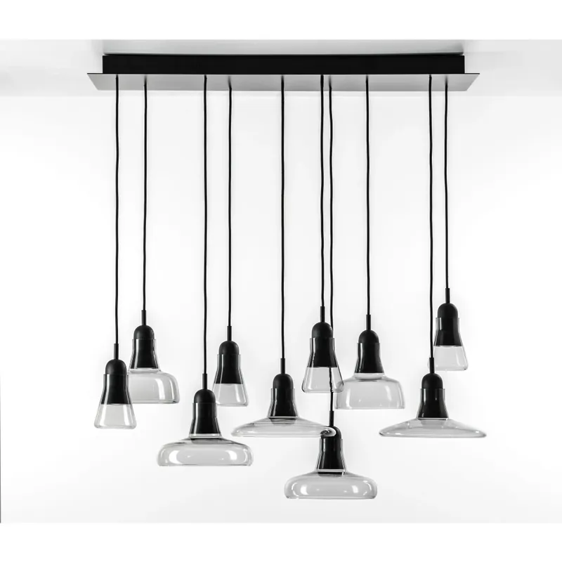 Vysoce Kvalitní Brokis Shadows set rectangular large, závěsné svítidlo, foukané kouřové šedé sklo - černý dub - černý kabel, 10x5W LED GU10 dim, 100x36cm