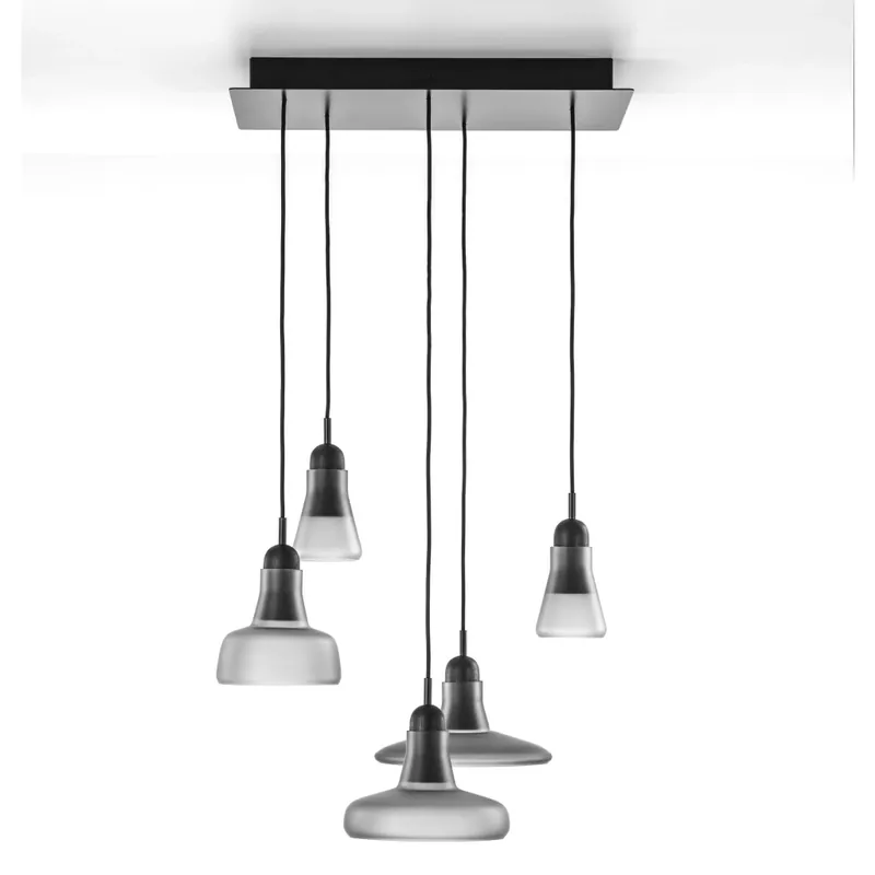 Brokis Shadows set rectangular small, závěsné svítidlo z foukaného skla, opaline sklo/černý dub/černý kabel, 5x5W LED, 60x36cm Super Cena