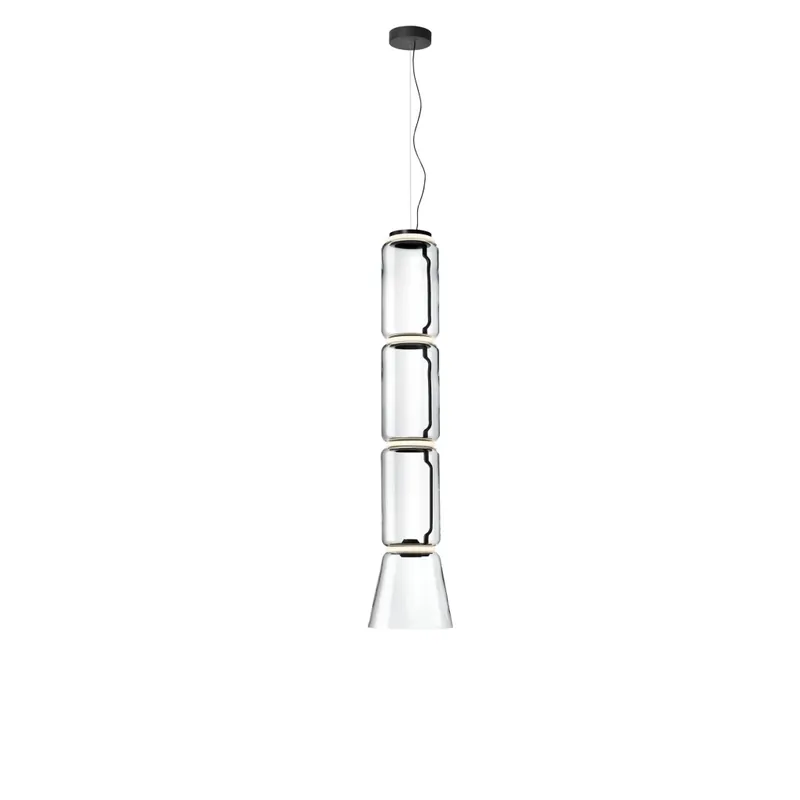 Flos Noctambule S3 Low Cylinder and Cone, závěsné svítidlo ze skla, 4x9W + 1x18W LED 2700K, výška 172cm Aktuální