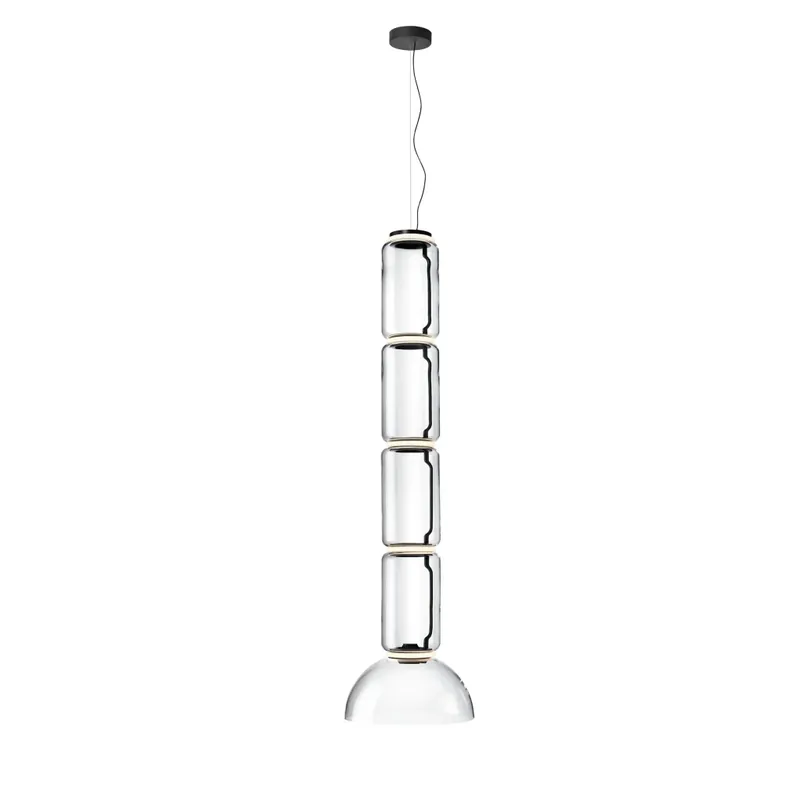 Nová Kolekce Flos Noctambule S4 Low Cylinder and Bowl, závěsné svítidlo ze skla, 5x9W + 1x18W LED 2700K, výška 210cm