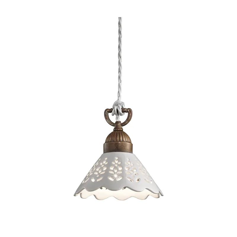 Levný Il Fanale Fior di Pizzo, závěsné svítidlo v rustikálním stylu za antické mosazi a keramiky, 1x15W LED E27, prům. 18cm