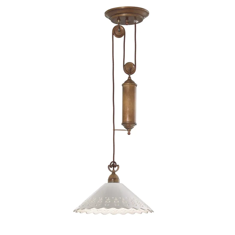 Il Fanale Fior di Pizzo, závěsné svítidlo v rustikálním stylu se závažím z antické mosazi a keramiky, 1x15W LED E27, prům. 40cm Pouze Dnes