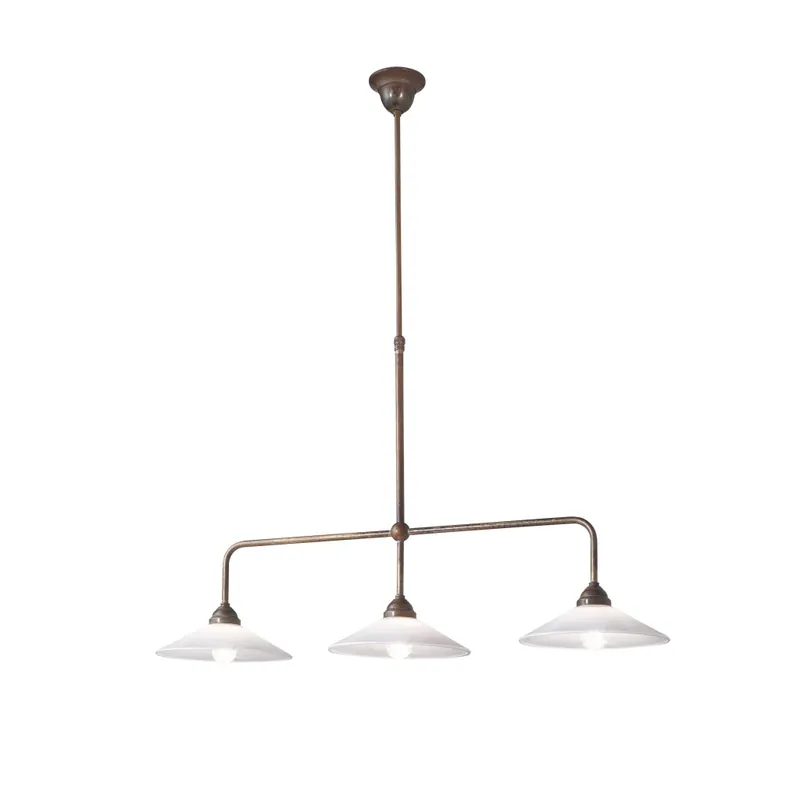 Il Fanale Tabia, závěsné svítidlo z mosazi a bílé skla, 3x15W LED E27, šířka 113cm Autentický