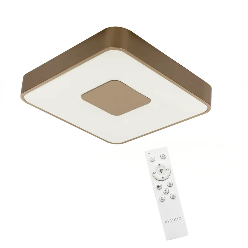 Mantra Coin Square, zlatohnědé stropní svítidlo s dálkovým ovladačem LED 100W 2700K-5000K, 54x54cm Bezpečná Platba