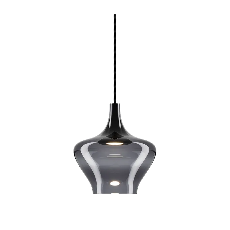 Novinka Lodes Nostalgia medium glossy smoke, kouřové sklo/černý závěs, 11W LED 2700K, prům. 20cm
