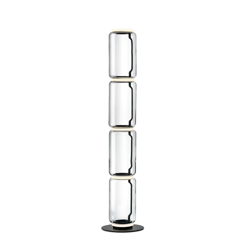 Značkový Flos Noctambule F4 Low Cylinders Small Base, stojací lampa ze skla se stmívačem, 5x9W LED 2700K, výška 185cm