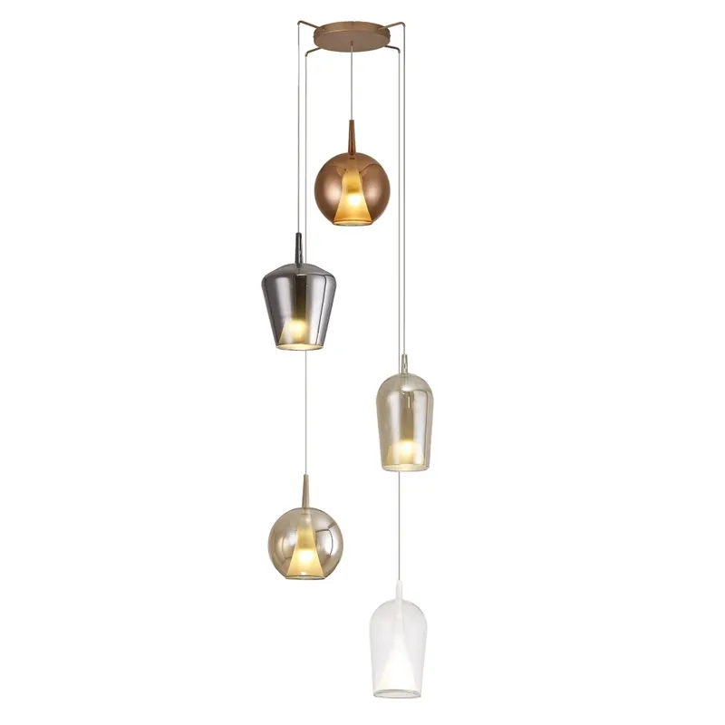 Mantra Elsa, závěsné svítidlo s pěti závěsy 2xbronz/čirá/chrom/měď 5xE27, průměr 68,5cm Must-Have