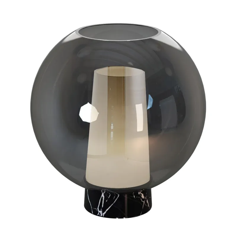 Mantra Nora, stolní lampa 1xE27 kouřové sklo/černý mramor, průměr 25cm Výprodej