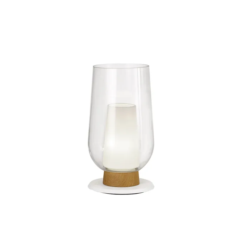Poslední Šance Mantra Nora, stolní lampa 1xE27 čiré sklo/dřevo, průměr 18cm