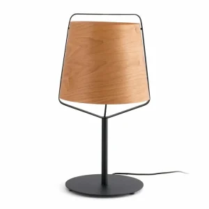 FARO BARCELONA STOOD, STOLNÍ LAMPA, ČERNÁ/DŘEVO 1xE27 Sleva