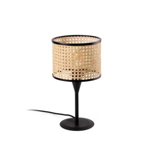 Přímo Od Výrobce FARO BARCELONA MAMBO, STOLNÍ LAMPA, ČERNÁ/RATAN 1xE27
