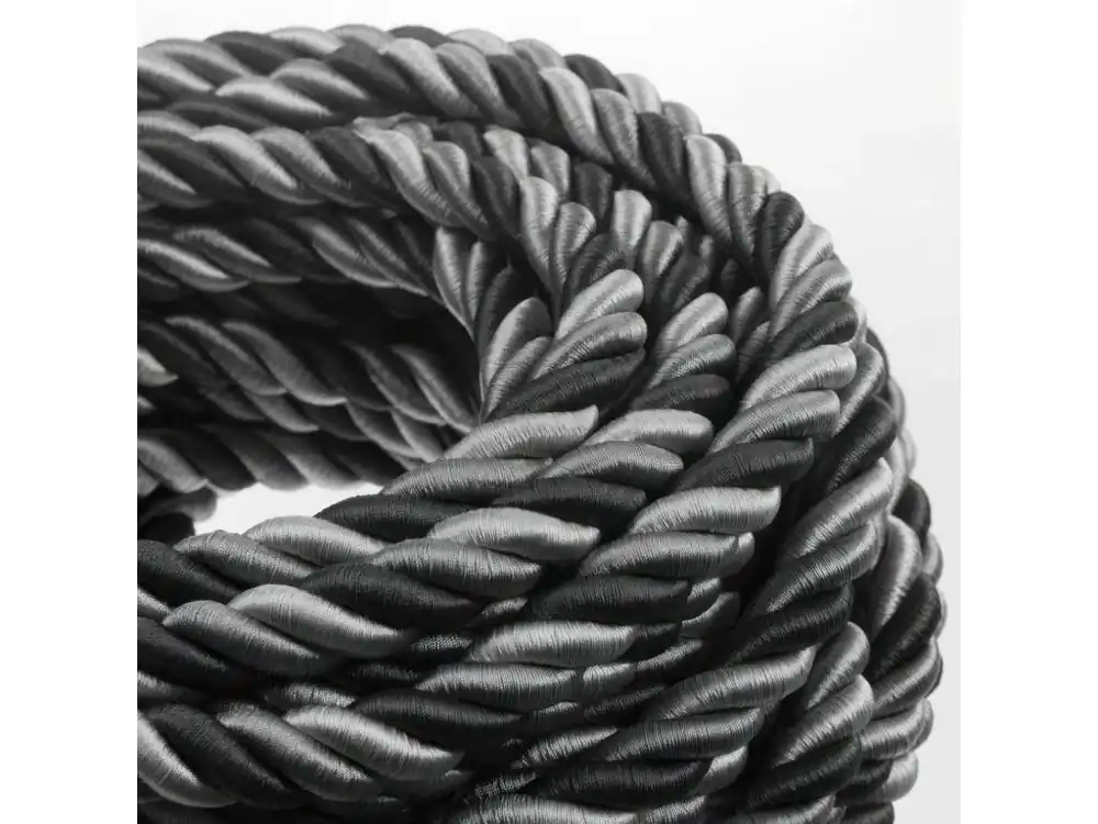 CREATIVE CABLES - 2XL Elektrický kabel 3x0,75 potažený hedvábní textilií Orleans, průměr 24 mm (černá/šedá) Tovární Cena