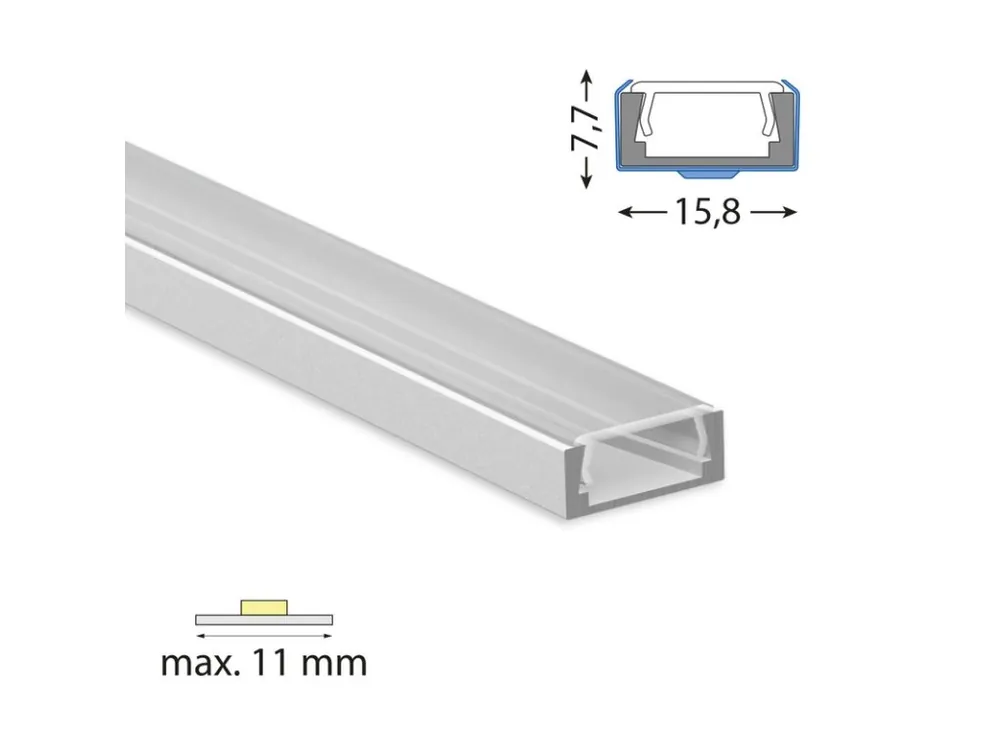Přisazený hliníkový profil PG2 16x8mm včetně čirého difuzoru 1m Akční Cena