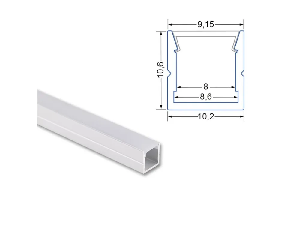 Ověřený Přisazený hliníkový profil PW 11x11mm, včetně mléčného difuzoru 1m