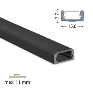 Přisazený hliníkový profil černý PG2 16x8mm včetně černého difuzoru 1m Must-Have