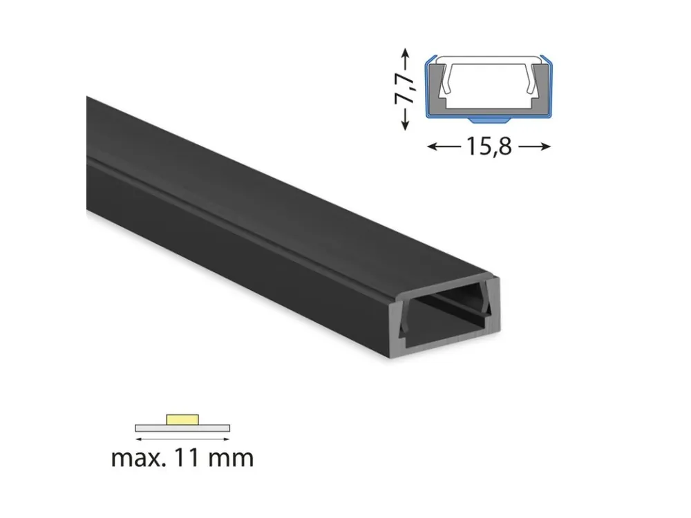 Přisazený hliníkový profil černý PG2 16x8mm včetně černého difuzoru 1m Must-Have