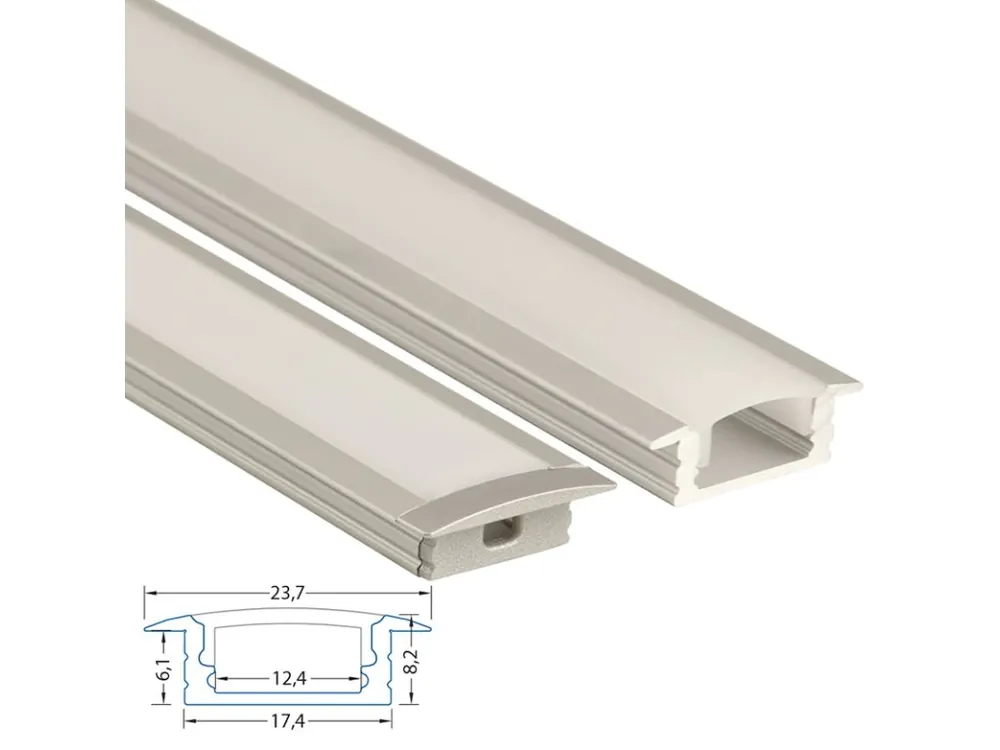 Rychlé Dodání Vestavný hliníkový profil VS, 24x8 mm, včetně matného difuzoru, 1 m