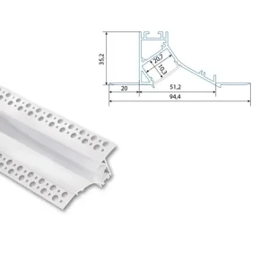 Vestavný hliníkový profil AV pro sádrokarton, 35x95mm, včetně mléčného difuzoru, bílý 1m Finální Výprodej