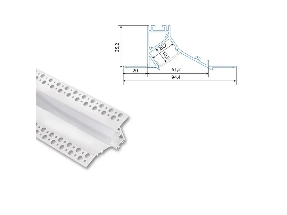Vestavný hliníkový profil AV pro sádrokarton, 35x95mm, včetně mléčného difuzoru, bílý 1m Finální Výprodej