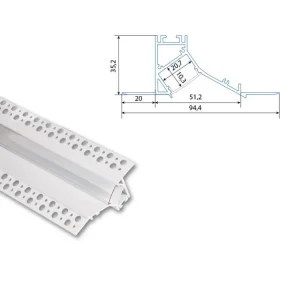 Nejlepší Volba Vestavný hliníkový profil AV pro sádrokarton, 35x95mm, včetně čirého difuzoru, bílý 1m