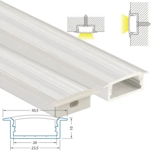 Vestavný hliníkový profil VD, 30x10 mm, včetně čirého difuzoru, 1 m Objednat Nyní