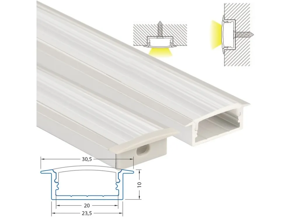Vestavný hliníkový profil VD, 30x10 mm, včetně čirého difuzoru, 1 m Objednat Nyní