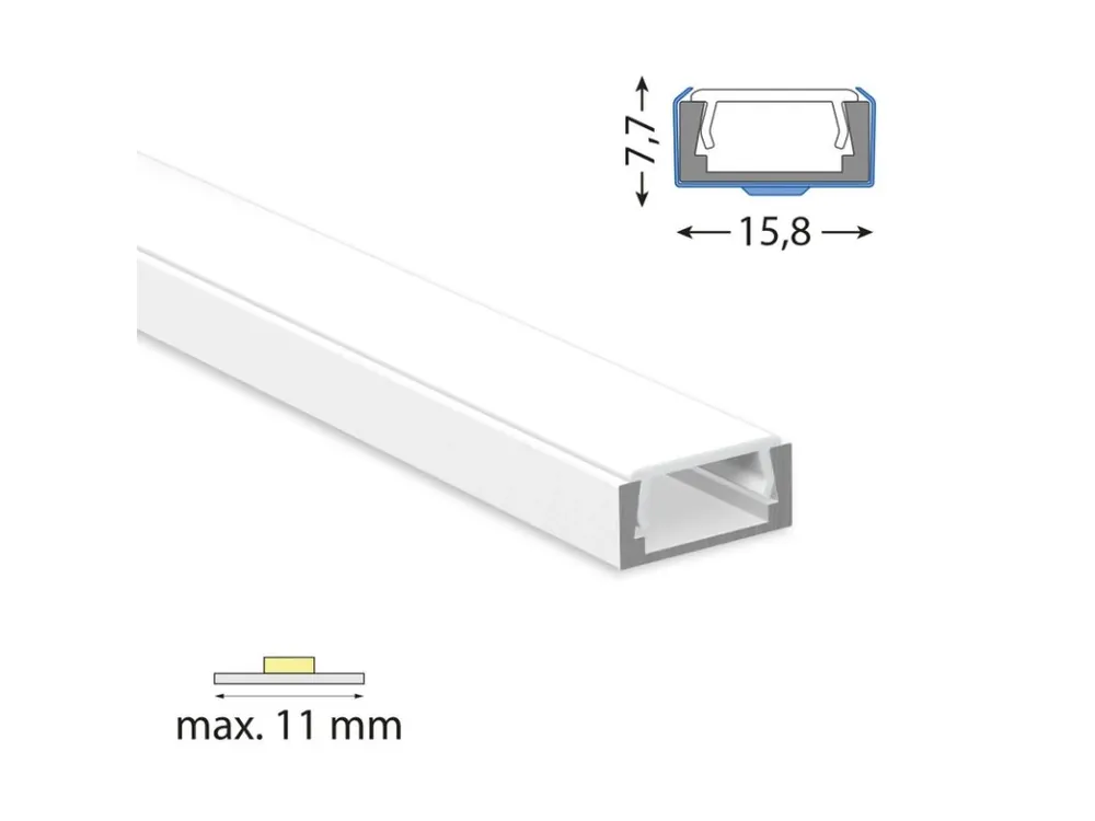 Přisazený hliníkový profil PG2 bílý 16x8mm, včetně mléčného difuzoru, 1m Akční Cena