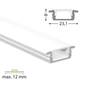 Must-Have Vestavný hliníkový profil VP, 23x8 mm bílý včetně mléčného difuzoru, 1 m