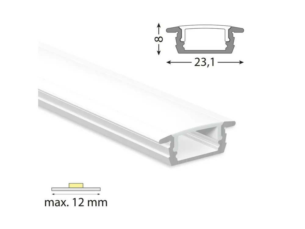 Must-Have Vestavný hliníkový profil VP, 23x8 mm bílý včetně mléčného difuzoru, 1 m