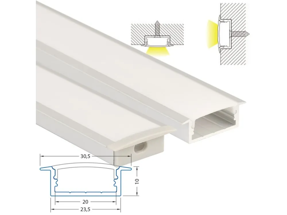 Vestavný hliníkový profil VD, 30x10 mm, včetně černého difuzoru, 1 m Výprodej