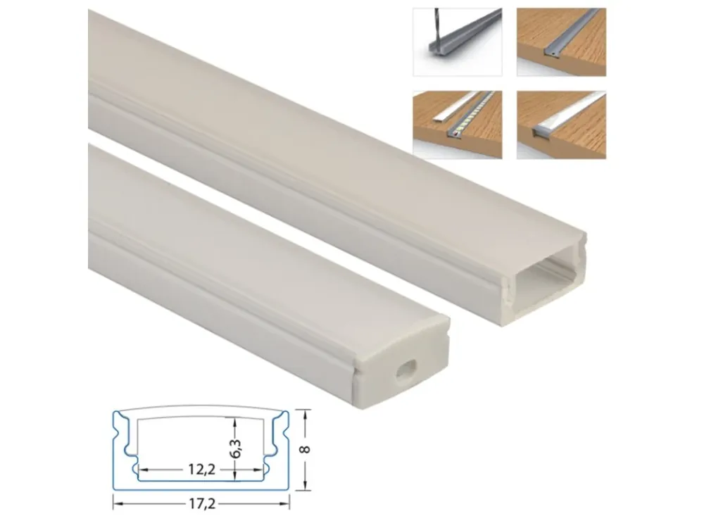 Přisazený hliníkový profil PQ , 17x8mm, včetně matného difuzoru, 300cm Ověřený