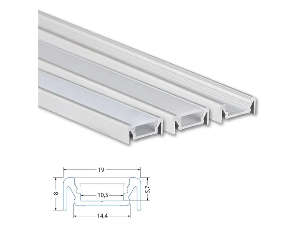 Horká Nabídka Přisazený hliníkový profil PE, 19x8mm, vč. mléčného difuzoru, 300cm