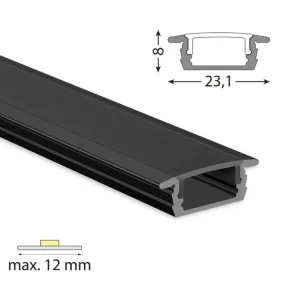 Sleva Vestavný hliníkový profil VP, 23x8 mm černý včetně černého difuzoru, 300cm