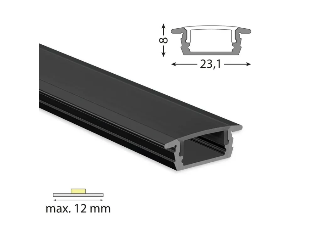 Sleva Vestavný hliníkový profil VP, 23x8 mm černý včetně černého difuzoru, 300cm