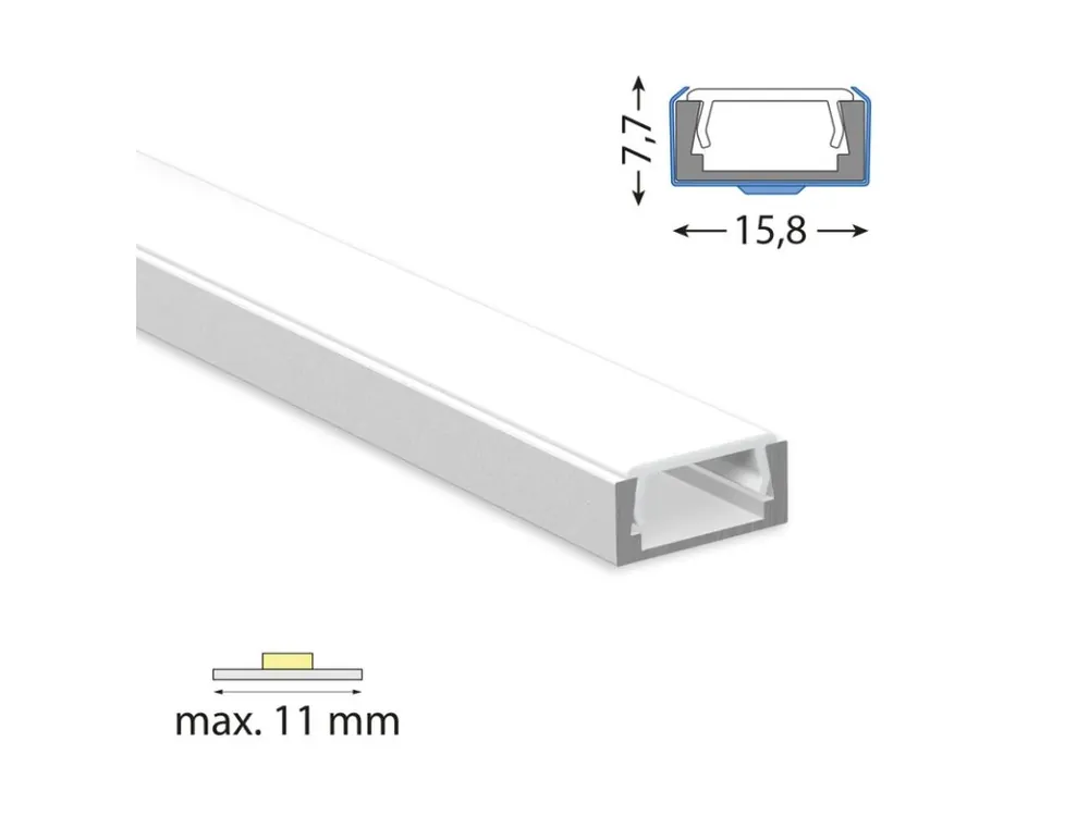 Přisazený hliníkový profil PG2 16x8mm včetně mléčného difuzoru 200cm Nízká Cena