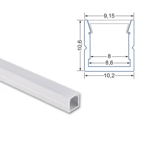 Tovární Cena Přisazený hliníkový profil PW 11x11mm, včetně mléčného difuzoru 200cm