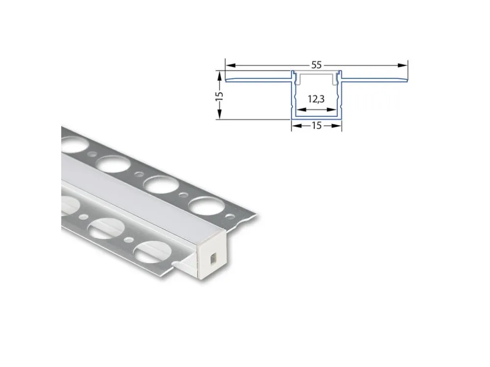 Hliníkový profil pro sádrokarton AU 55x15mm včetně mléčného difuzoru 200cm Akční Nabídka