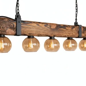 Vysoce Kvalitní Dřevěný lustr na řetězu RUSTIC GLASS 120 cm 5xE27 tmavé dřevo