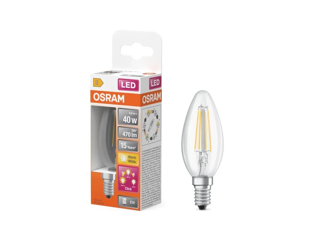 Originální Stmívatelná LED žárovka E14 OSRAM 3-STEP DIM 4W 2700K 470LM