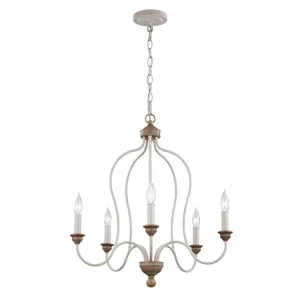 Elstead Hartsville pětiramenný vintage lustr 57 cm bílá a dřevo Značkový