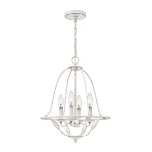 Speciální Cena Elstead BRADBURY kovový Farmhouse lustr 40 cm bílý 4xE14